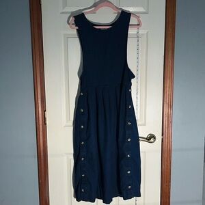VTG-L.L. Bean-12-dark blue denim, sleeveless mini/maxi smocked dress/jumper.
